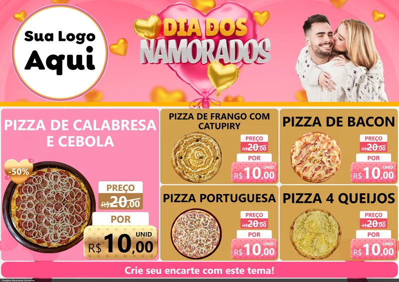 Modelo de Encarte para Encarte A4 Horizontal com o tema Dia dos Namorados para Pizzaria