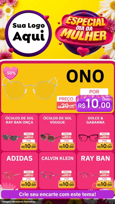 Modelo de Rede Social para Stories com o tema Especial Dia da Mulher para Óticas