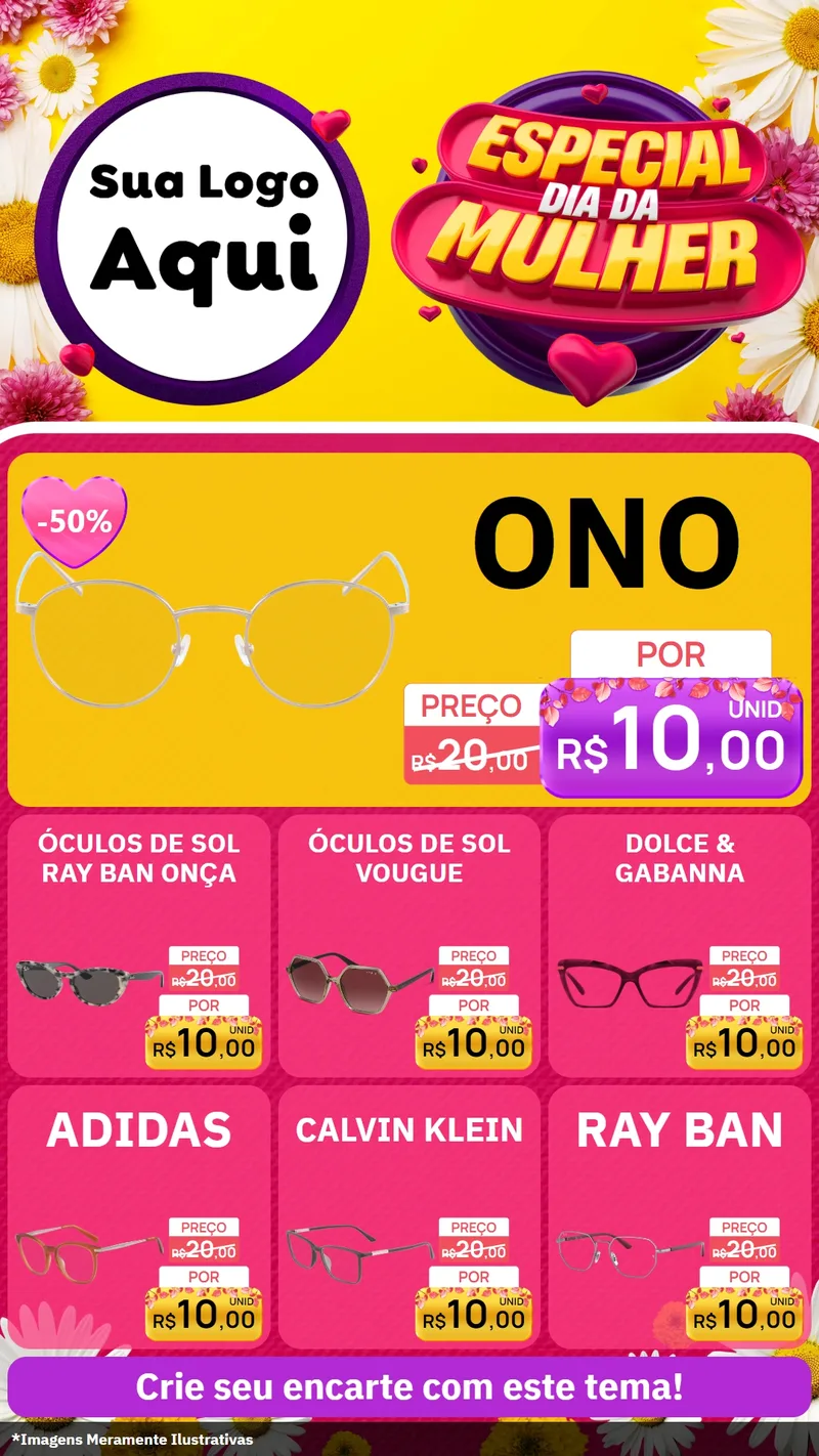 Modelo de Rede Social para Stories com o tema Especial Dia da Mulher para Óticas