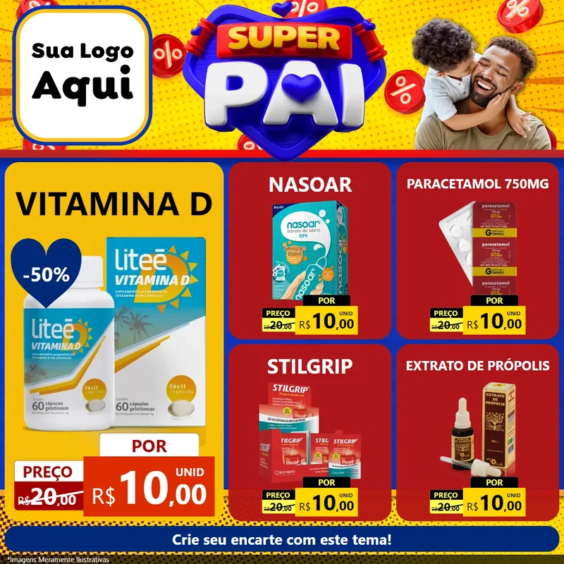 Modelo de Rede Social para Feed Facebook com o tema Super Pai para Farmácia