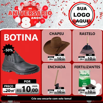 Modelo de Rede Social para Feed Facebook com o tema Promoção de Aniversário - 8 Anos para Agropecuária