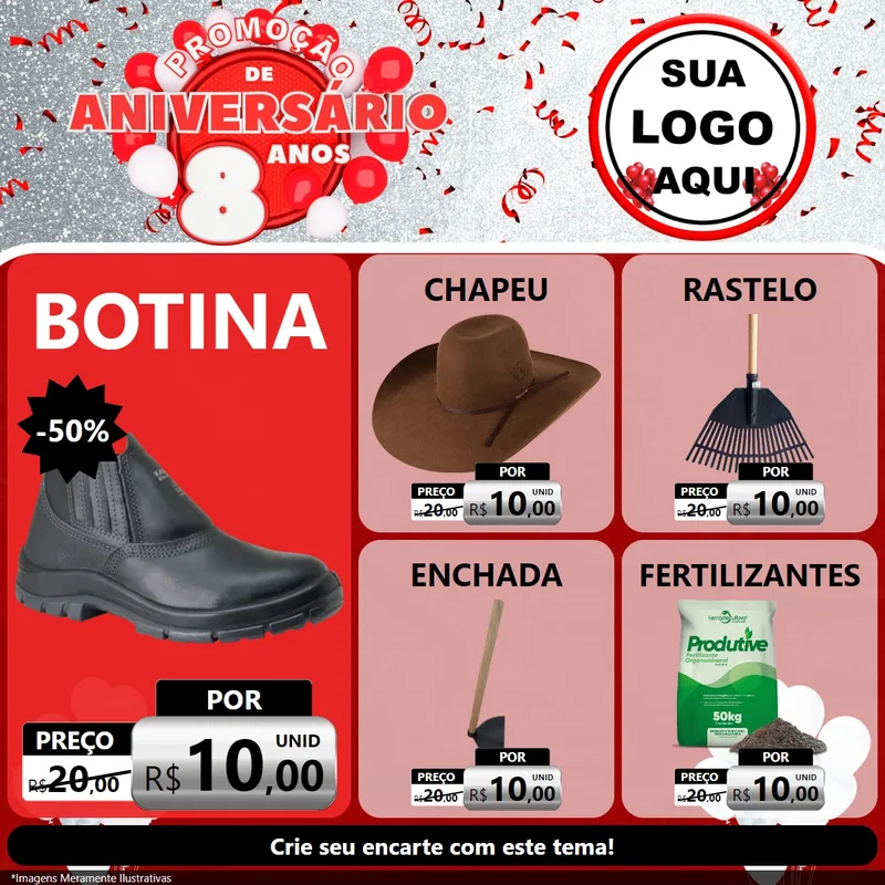 Modelo de Rede Social para Feed Facebook com o tema Promoção de Aniversário - 8 Anos para Agropecuária