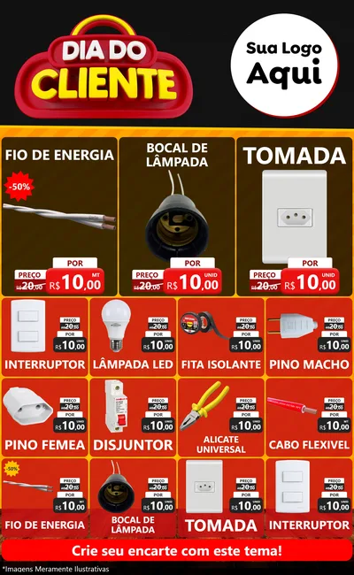 Modelo de Encarte para Encarte Grande com o tema Dia do Cliente para Materiais Elétricos