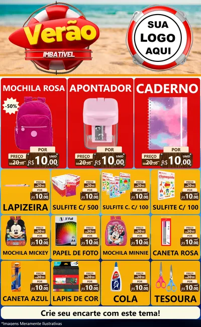Modelo de Encarte para Encarte Grande com o tema Verão Imbatível para Papelaria