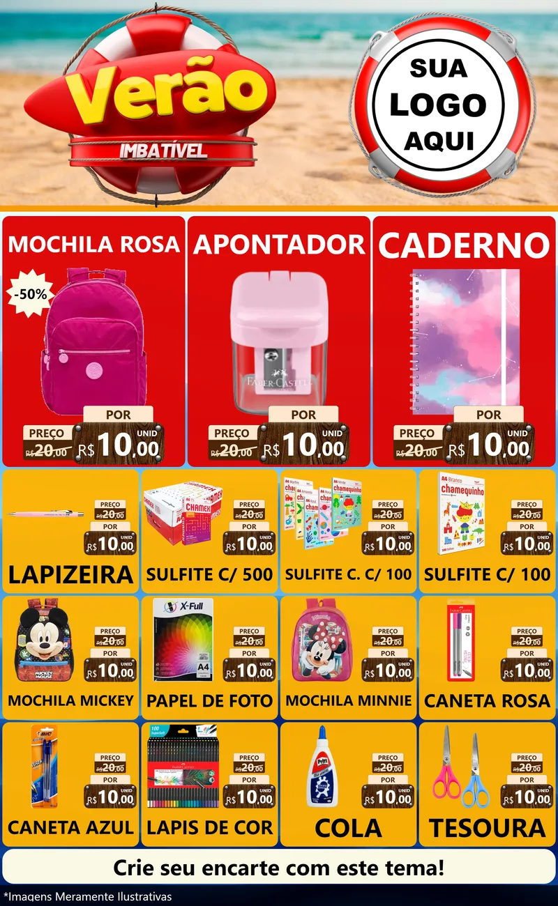 Modelo de Encarte para Encarte Grande com o tema Verão Imbatível para Papelaria