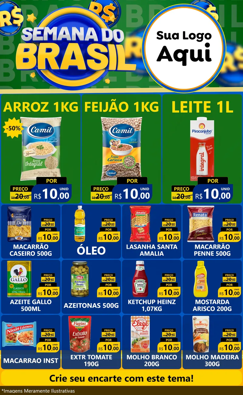 Modelo de Encarte para Encarte Grande com o tema Semana Do Brasil para Supermercado