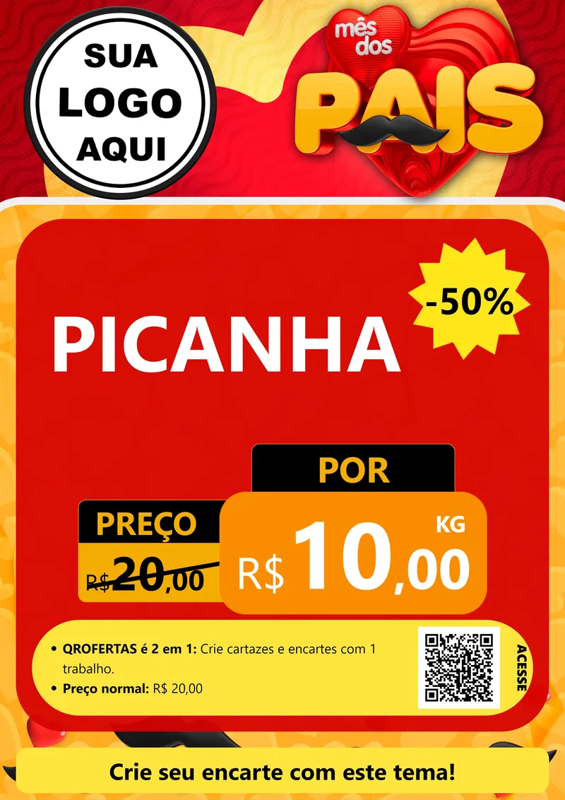 Modelo de Cartaz para Cartaz A4 Vertical com o tema Mês Dos Pais para Açougue