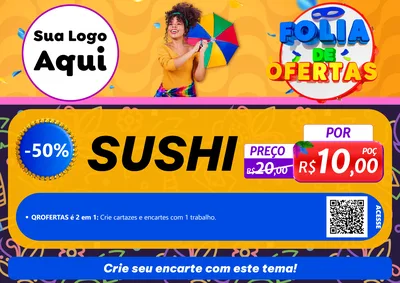 Modelo de Cartaz para Cartaz A4 Horizontal com o tema Folia de Ofertas para Comida japonesa