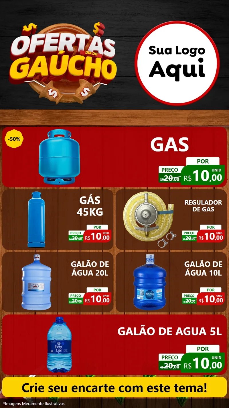 Modelo de TV para TV Vertical com o tema Ofertas Dia do Gaúcho para Água e gás