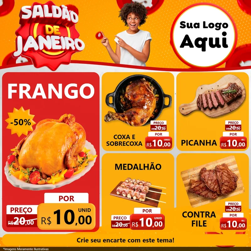 Modelo de Rede Social para Feed Facebook com o tema Saldão de Janeiro para Assados
