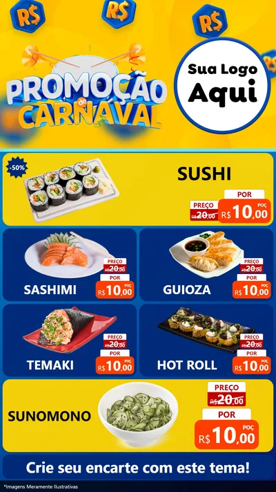 Modelo de TV para TV Vertical com o tema Promoção de Carnaval para Comida japonesa
