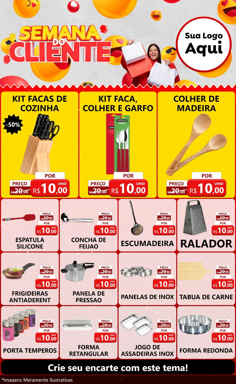 Modelo de Encarte para Encarte Grande com o tema Semana do Cliente para Utilidades Domésticas