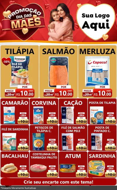 Modelo de Encarte para Encarte Grande com o tema Promoção Dia das Mães para Peixaria
