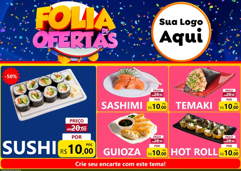 Modelo de Encarte para Encarte A4 Horizontal com o tema Folia de Ofertas para Comida japonesa