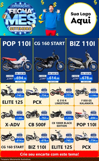 Modelo de Encarte para Encarte Grande com o tema Operação Fecha Mês Setembro para Concessionaria de Motos