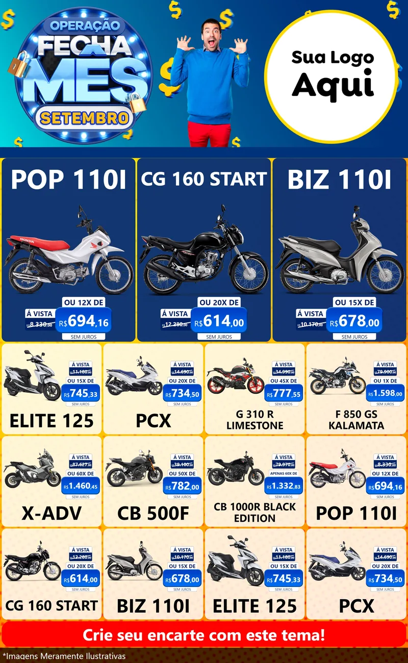 Modelo de Encarte para Encarte Grande com o tema Operação Fecha Mês Setembro para Concessionaria de Motos