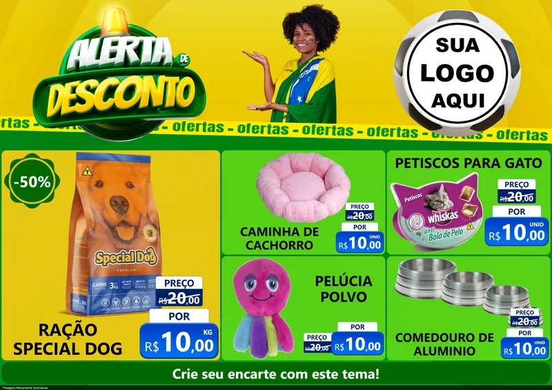 Modelo de Encarte para Encarte A4 Horizontal com o tema Alerta de Desconto para Pet Shop