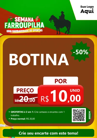 Modelo de Cartaz para Cartaz A4 Vertical com o tema Semana Farroupilha - Uma Barbaridade de Ofertas para Agropecuária