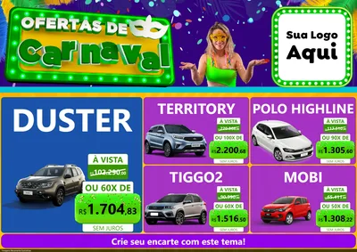 Modelo de Encarte para Encarte A4 Horizontal com o tema Ofertas de Carnaval para Concessionaria de Carros