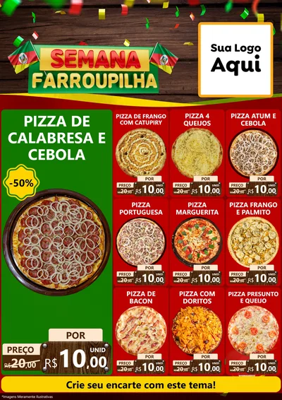 Modelo de Encarte para Encarte A4 Vertical com o tema Semana Farroupilha para Pizzaria