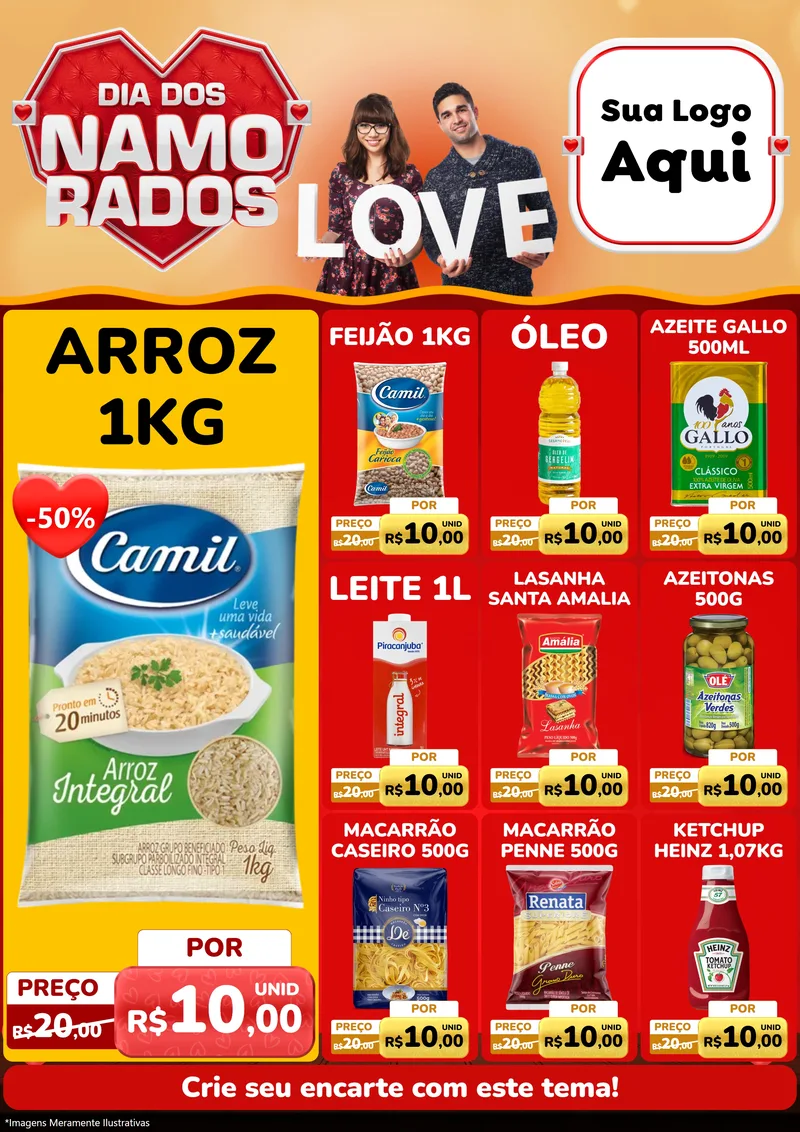 Modelo de Encarte para Encarte A4 Vertical com o tema Dia dos Namorados para Supermercado