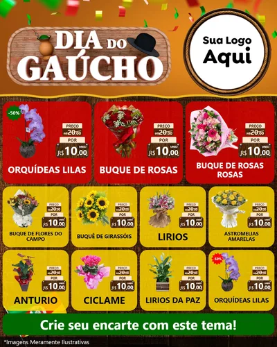Modelo de Rede Social para Feed Instagram com o tema Dia do Gaúcho para Floricultura e jardim