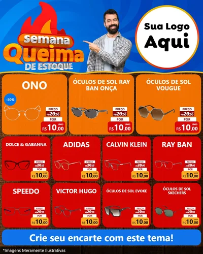 Modelo de Rede Social para Feed Instagram com o tema Semana Queima de Estoque para Óticas