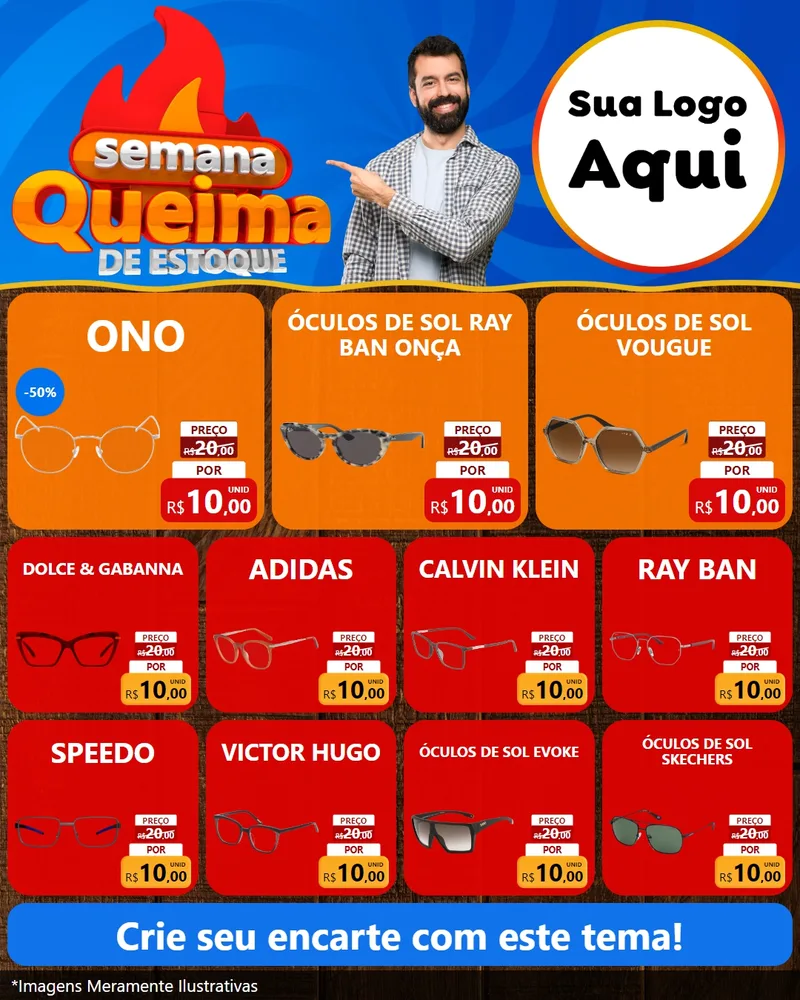 Modelo de Rede Social para Feed Instagram com o tema Semana Queima de Estoque para Óticas
