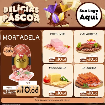 Modelo de Rede Social para Feed Facebook com o tema Delícias de Páscoa para Frios e Laticínios