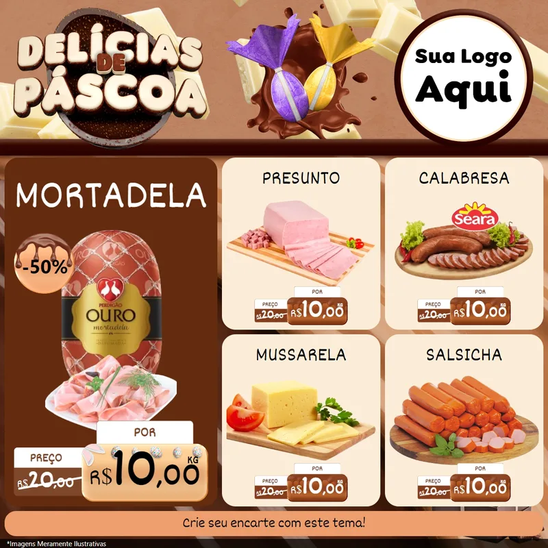 Modelo de Rede Social para Feed Facebook com o tema Delícias de Páscoa para Frios e Laticínios