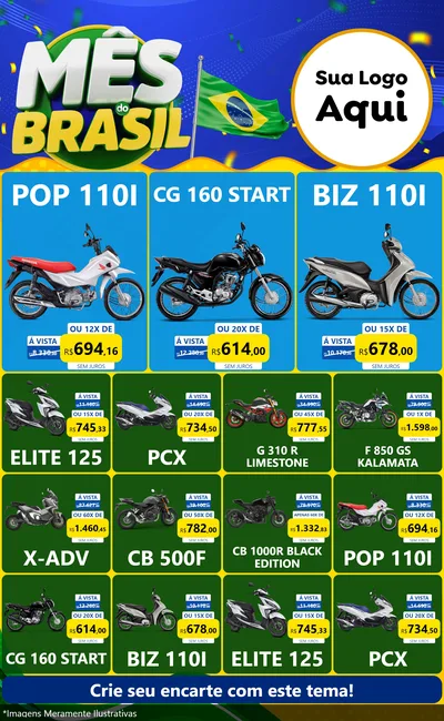 Modelo de Encarte para Encarte Grande com o tema Mês do Brasil para Concessionaria de Motos