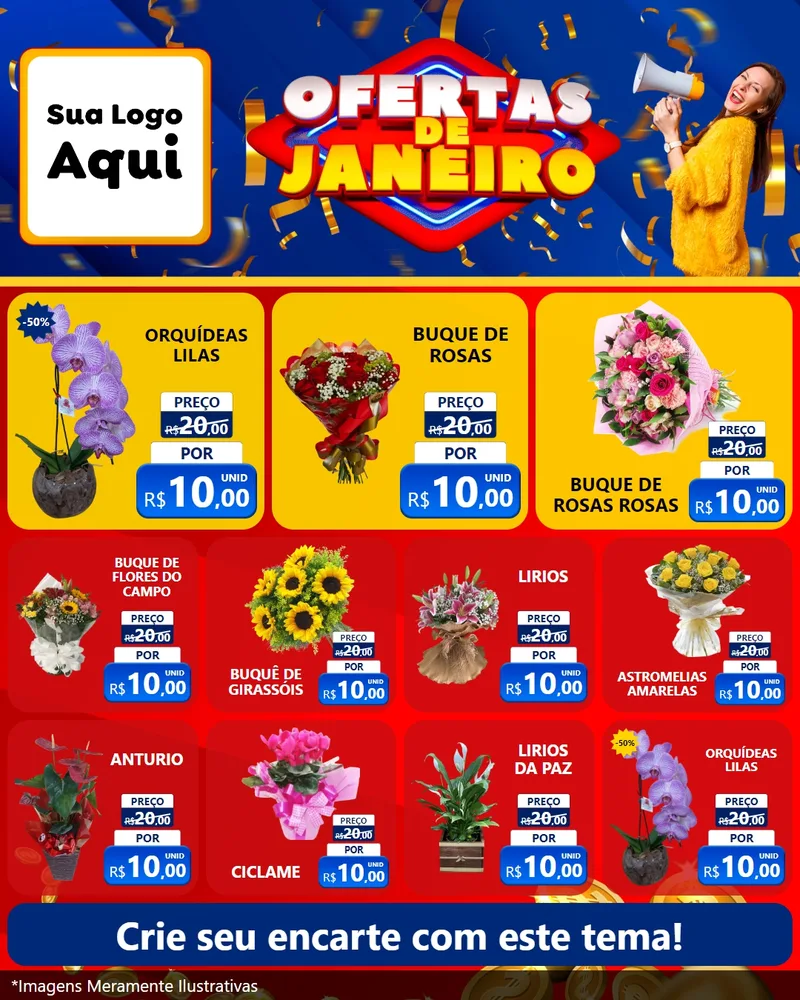 Modelo de Rede Social para Feed Instagram com o tema Ofertas de Janeiro para Floricultura e jardim