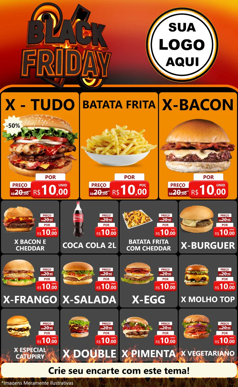 Modelo de Encarte para Encarte Grande com o tema Black Friday para Hamburgueria