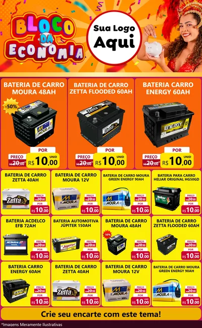 Modelo de Encarte para Encarte Grande com o tema Bloco da Economia para Baterias Elétricas