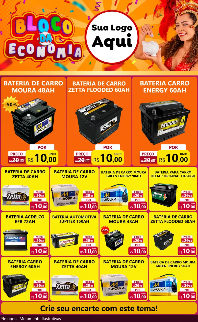 Modelo de Encarte para Encarte Grande com o tema Bloco da Economia para Baterias Elétricas