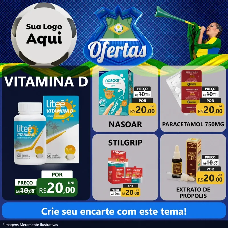 Modelo de Rede Social para Feed Facebook com o tema Ofertas (Futebol) para Farmácia