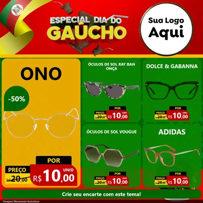 Modelo de Rede Social para Feed Facebook com o tema Especial Dia do Gaúcho para Óticas