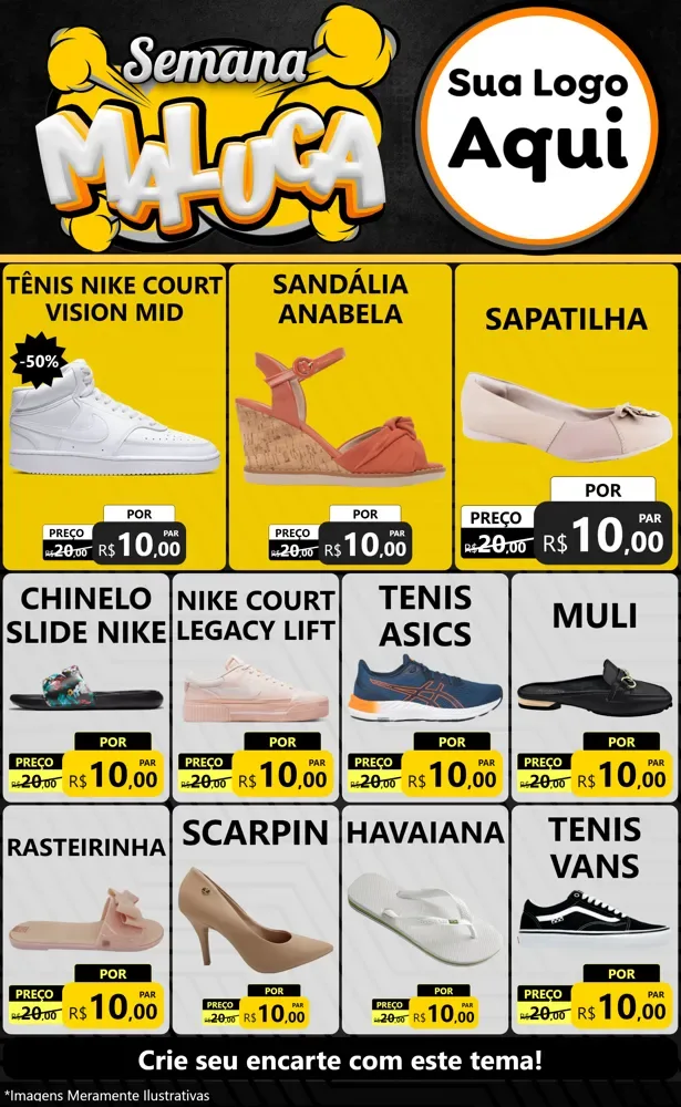Modelo de Encarte para Encarte Grande com o tema Semana Maluca para Calçados