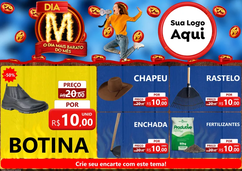 Modelo de Encarte para Encarte A4 Horizontal com o tema Dia M - O Dia Mais Barato Do Mês para Agropecuária