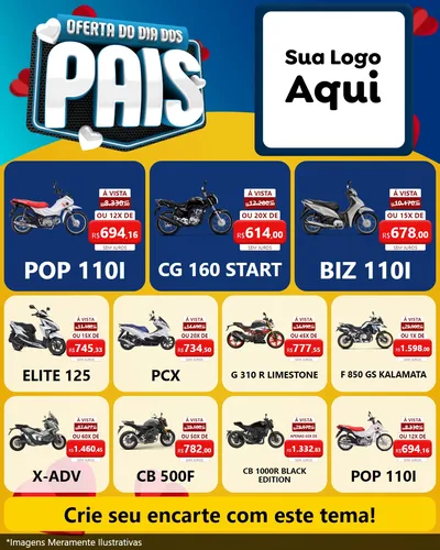 Modelo de Rede Social para Feed Instagram com o tema Oferta Do Dia Dos Pais para Concessionaria de Motos