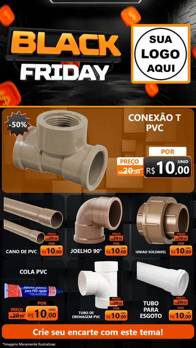Modelo de Rede Social para Stories com o tema Black Friday para Tubos e conexões
