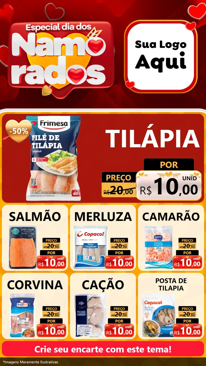Modelo de Rede Social para Stories com o tema Especial Dia dos Namorados para Peixaria