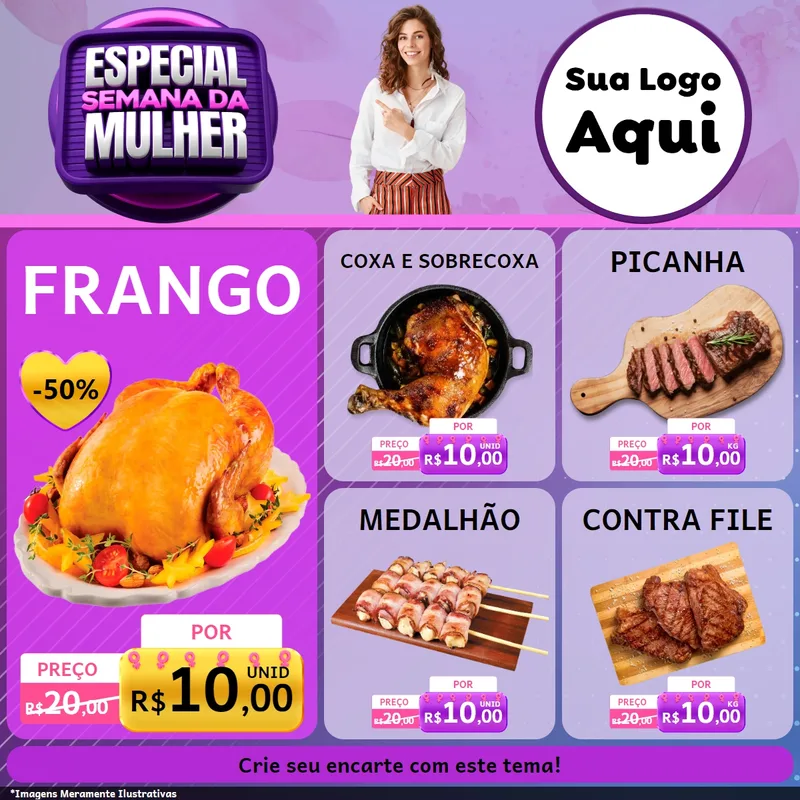 Modelo de Rede Social para Feed Facebook com o tema Especial Semana da Mulher para Assados