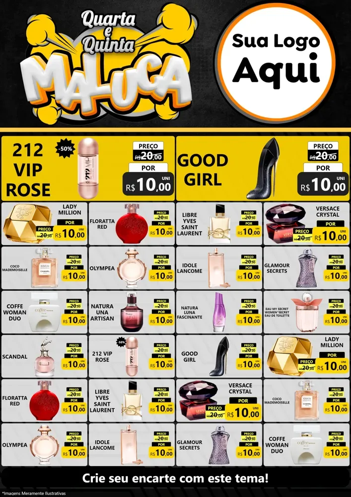 Modelo de Encarte para Encarte A4 Vertical com o tema Quarta e Quinta Maluca para Perfumes