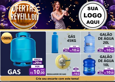 Modelo de Encarte para Encarte A4 Horizontal com o tema Ofertas de Réveillon para Água e gás