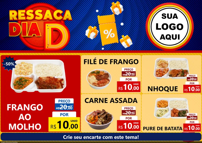 Modelo de Encarte para Encarte A4 Horizontal com o tema Ressaca Dia D para Restaurante