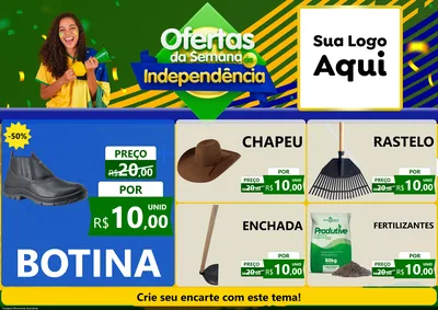 Modelo de Encarte para Encarte A4 Horizontal com o tema Ofertas da Semana da Independência para Agropecuária