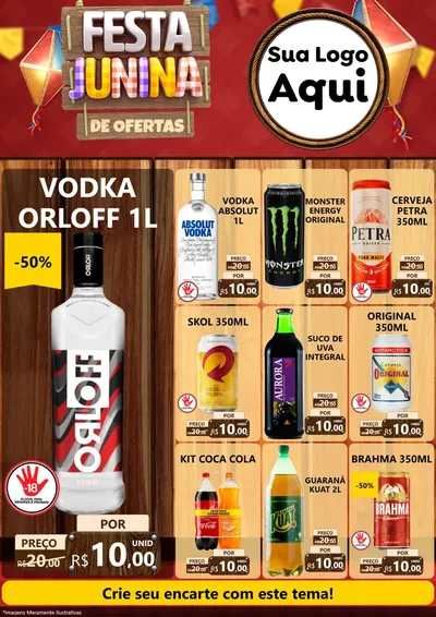 Modelo de Encarte para Encarte A4 Vertical com o tema Festa Junina de Ofertas para Distribuidora de bebidas