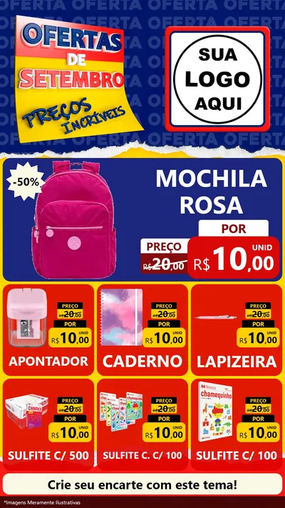 Modelo de Rede Social para Stories com o tema Ofertas de Setembro - Preços Incríveis para Papelaria