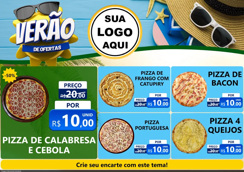 Modelo de Encarte para Encarte A4 Horizontal com o tema Verão de Ofertas para Pizzaria